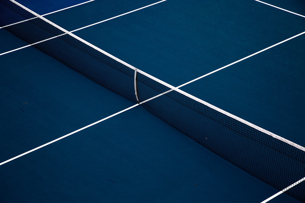 Blue hard court surface with white lines